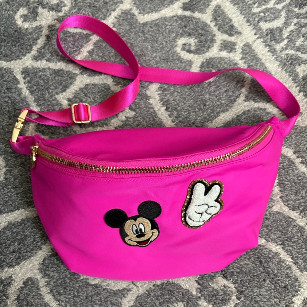 Stoney Clover Lane Hot Pink/Fushia Mickey Patch Crossbody Belt Bag EUC